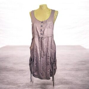 Y2K Vintage edc Brown Cotton Silk Cargo Mini Dress Size 36/6 Boho Luxury Grunge